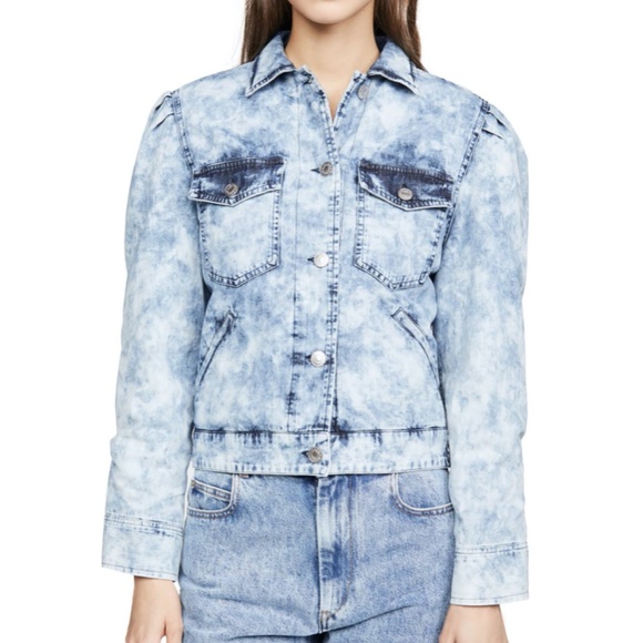 Isabel Marant Etoile Iolinea Acid Wash Jean Denim Puff Sleeve Jacket S/36 - Picture 2 of 12